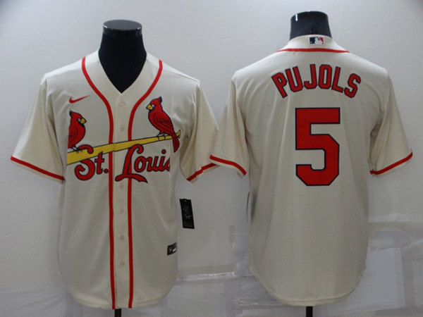 Men's St. Louis Cardinals #5 Albert Pujols Cream Cool Base Stitched Jersey - Click Image to Close